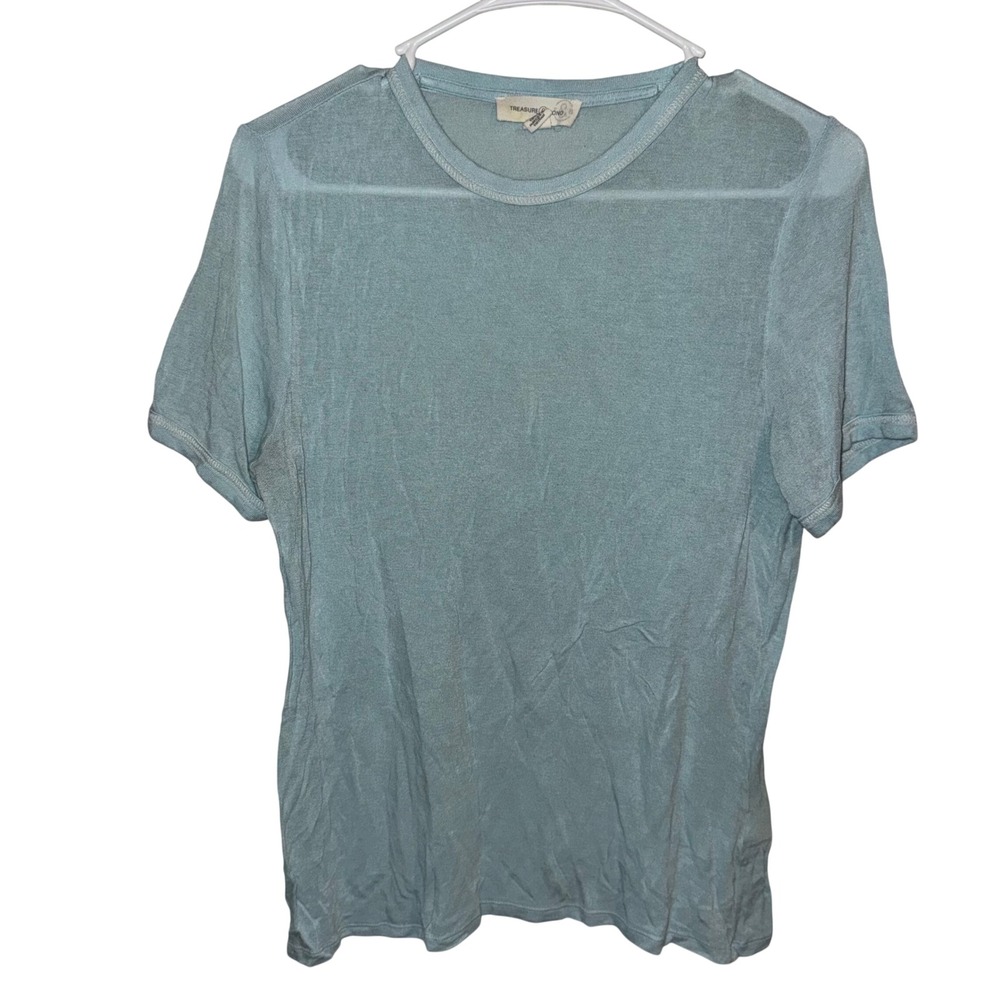 Treasure & Bond Womens Short Sleeve Crew Neck Tee Light Blue Size Small Relaxed